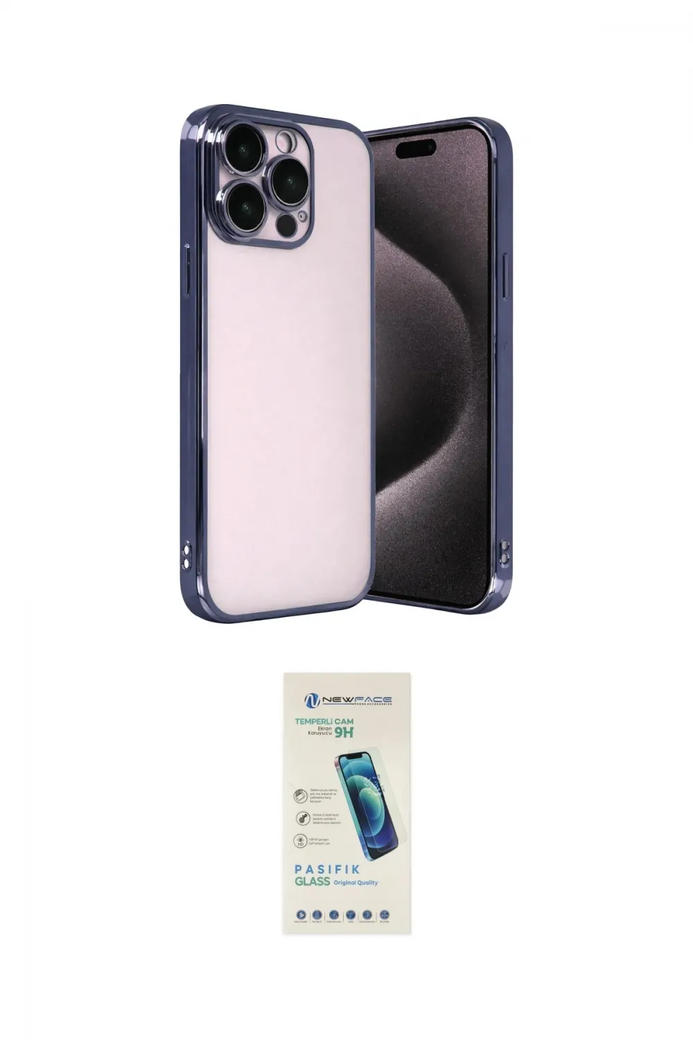 ieg™ iPhone 15 Pro Max Kılıf Vadi Minimal - Şeffaf Pasifik Cam Ekran Koruyucu