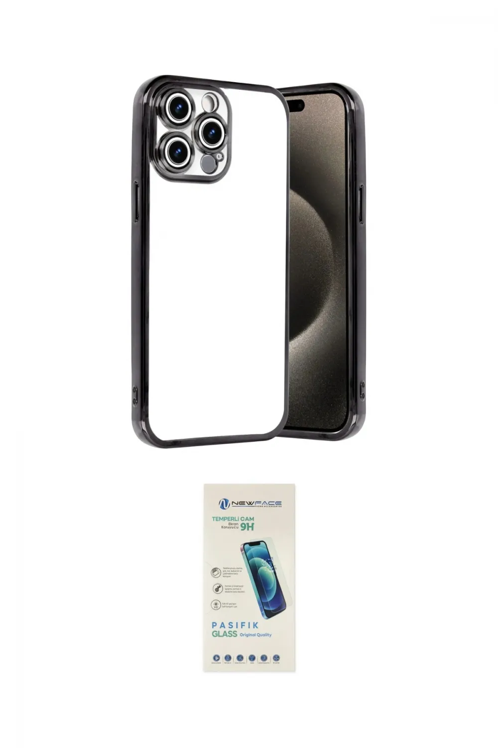 ieg™ iPhone 15 Pro Max Kılıf Vadi Minimal - Şeffaf Pasifik Cam Ekran Koruyucu