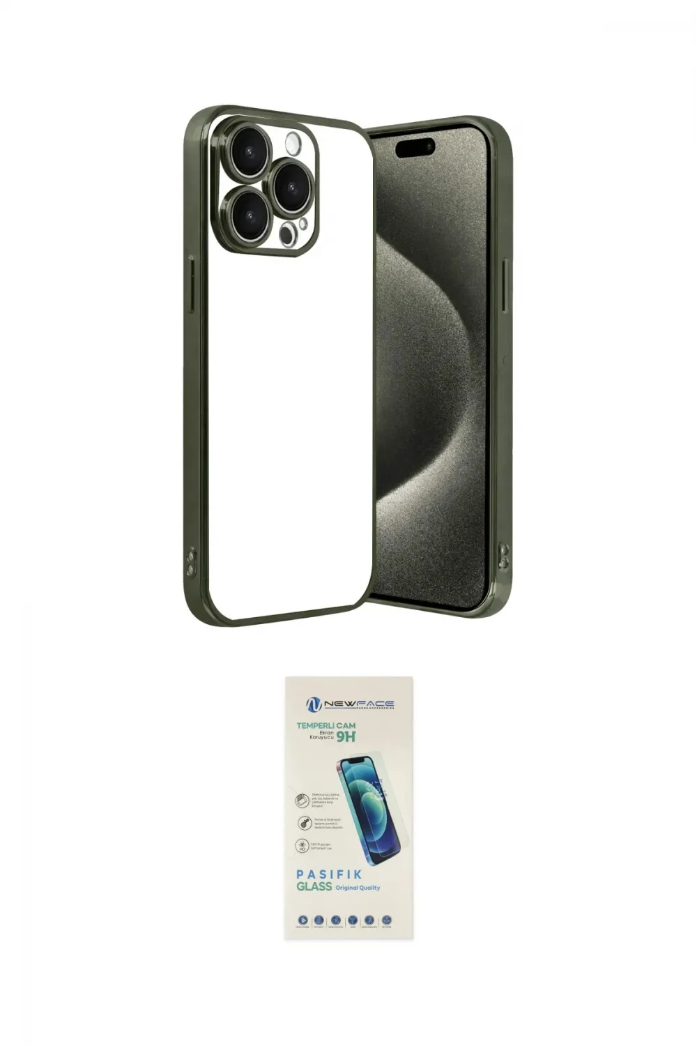 ieg™ iPhone 15 Pro Max Kılıf Vadi Minimal - Şeffaf Pasifik Cam Ekran Koruyucu