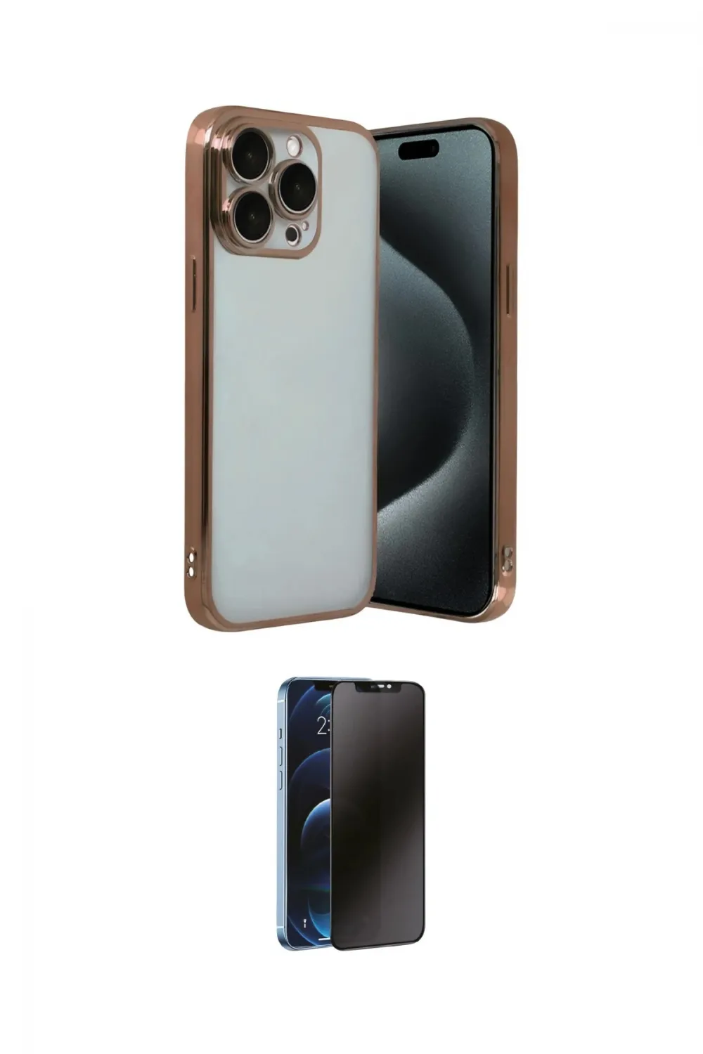ieg™ iPhone 15 Pro Max Kılıf Vadi Minimal - Siyah 3D Antistatik Hayalet Cam Ekran Koruyucu