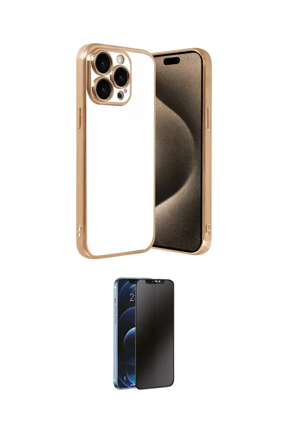 ieg™ iPhone 15 Pro Max Kılıf Vadi Minimal - Siyah 3D Antistatik Hayalet Cam Ekran Koruyucu