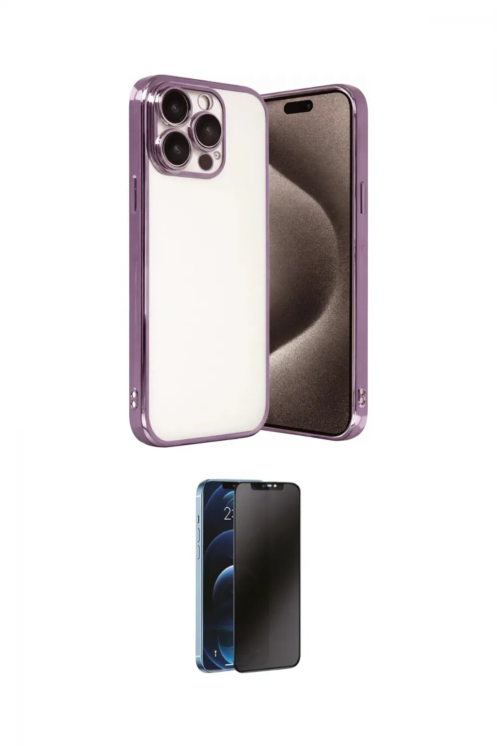 ieg™ iPhone 15 Pro Max Kılıf Vadi Minimal - Siyah 3D Antistatik Hayalet Cam Ekran Koruyucu