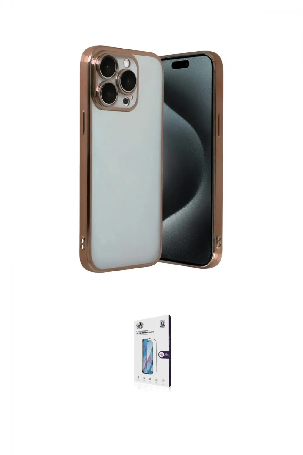ieg™ iPhone 15 Pro Max Kılıf Vadi Minimal - Siyah Bilvis 0.18mm Plus Cam Ekran Koruyucu