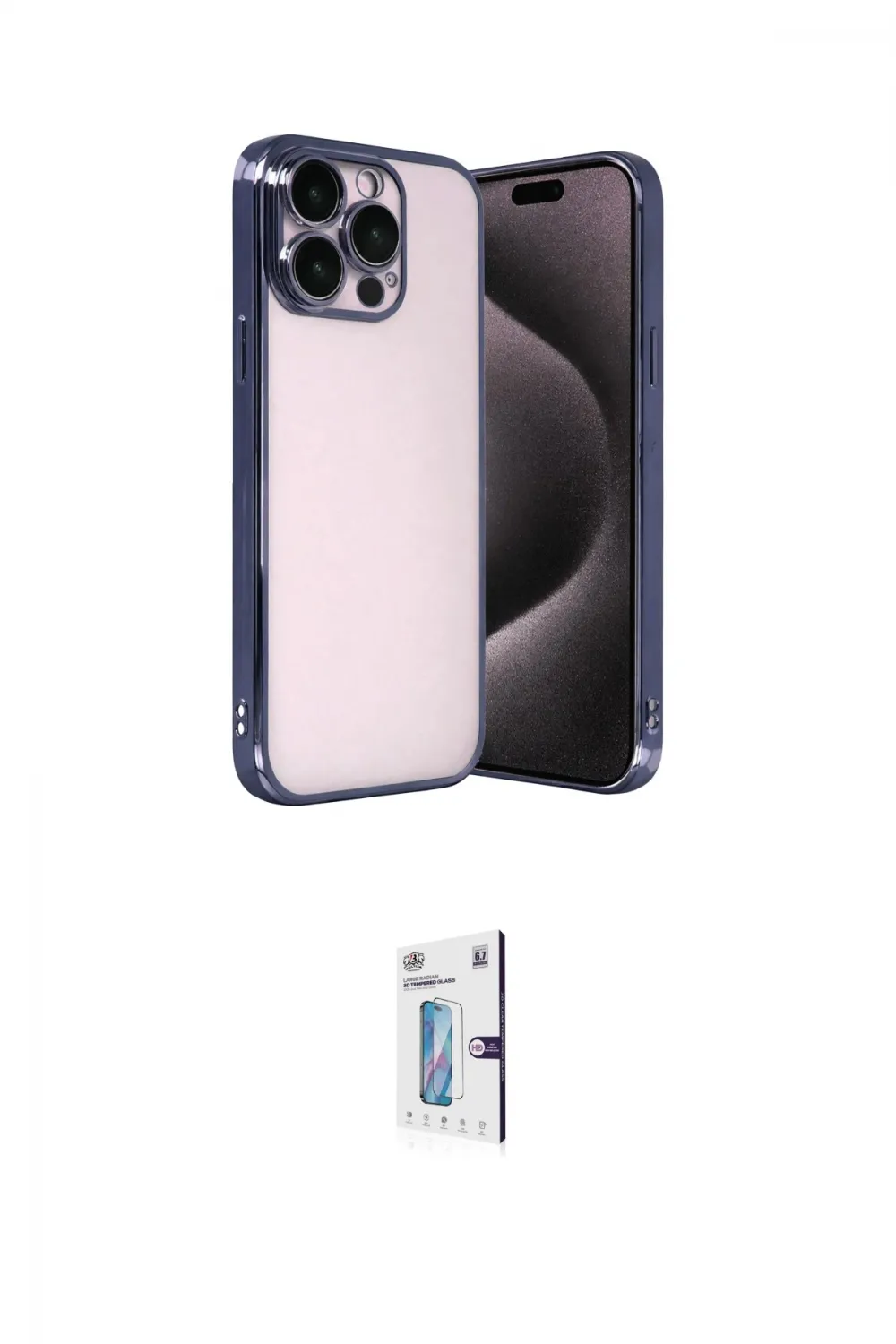 ieg™ iPhone 15 Pro Max Kılıf Vadi Minimal - Siyah Bilvis 0.18mm Plus Cam Ekran Koruyucu