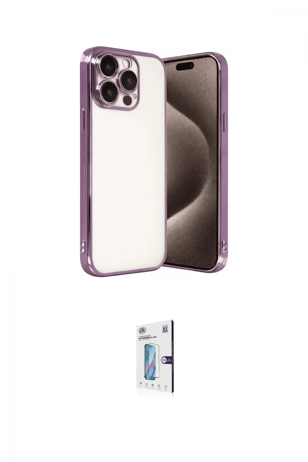 ieg™ iPhone 15 Pro Max Kılıf Vadi Minimal - Siyah Bilvis 0.18mm Plus Cam Ekran Koruyucu