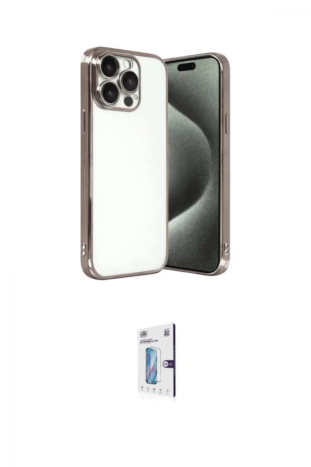 ieg™ iPhone 15 Pro Max Kılıf Vadi Minimal - Siyah Bilvis 0.18mm Plus Cam Ekran Koruyucu