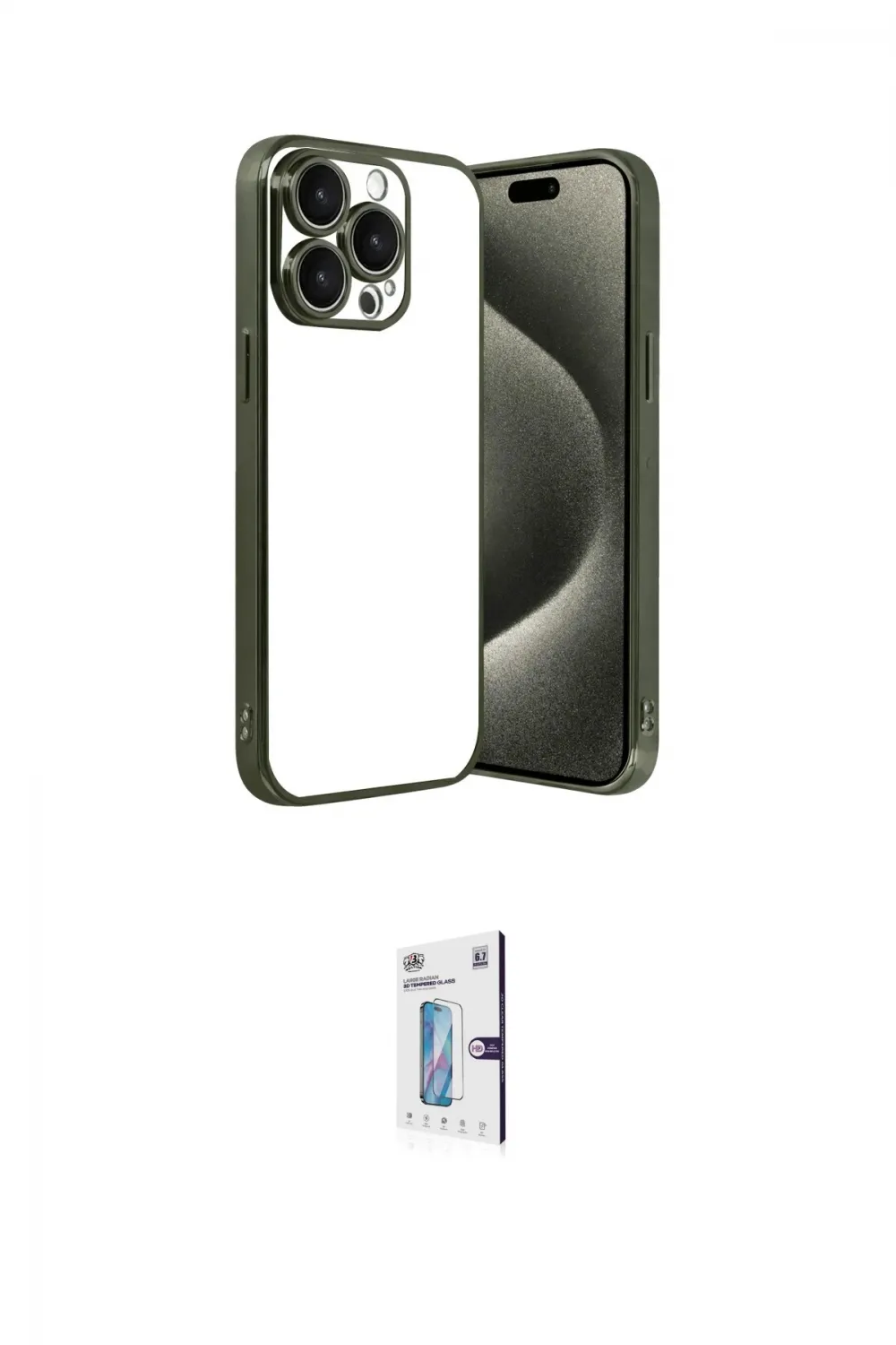ieg™ iPhone 15 Pro Max Kılıf Vadi Minimal - Siyah Bilvis 0.18mm Plus Cam Ekran Koruyucu