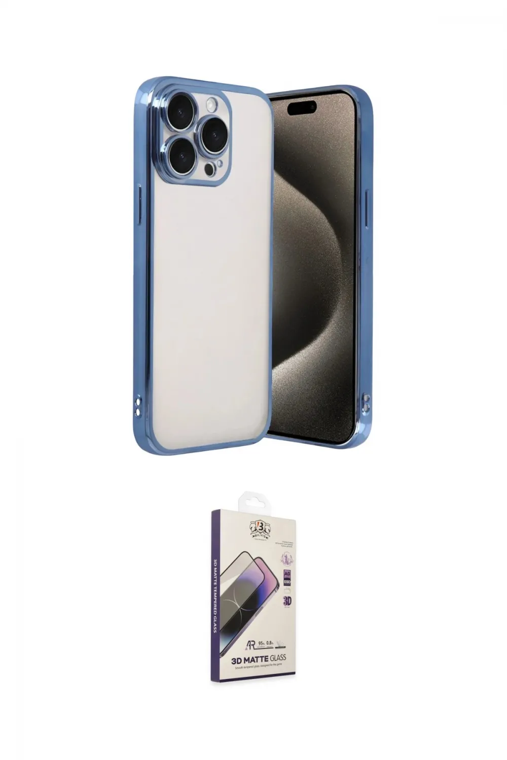 ieg™ iPhone 15 Pro Max Kılıf Vadi Minimal - Siyah Bilvis 3D Mat Cam Ekran Koruyucu