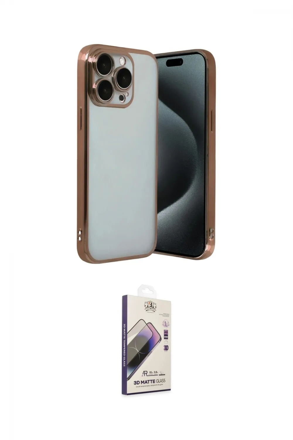 ieg™ iPhone 15 Pro Max Kılıf Vadi Minimal - Siyah Bilvis 3D Mat Cam Ekran Koruyucu