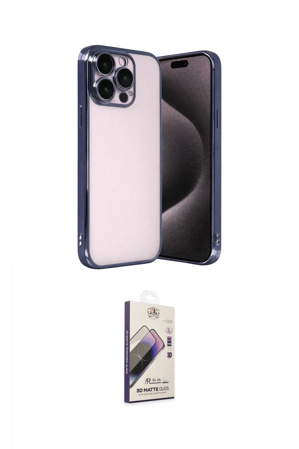 ieg™ iPhone 15 Pro Max Kılıf Vadi Minimal - Siyah Bilvis 3D Mat Cam Ekran Koruyucu