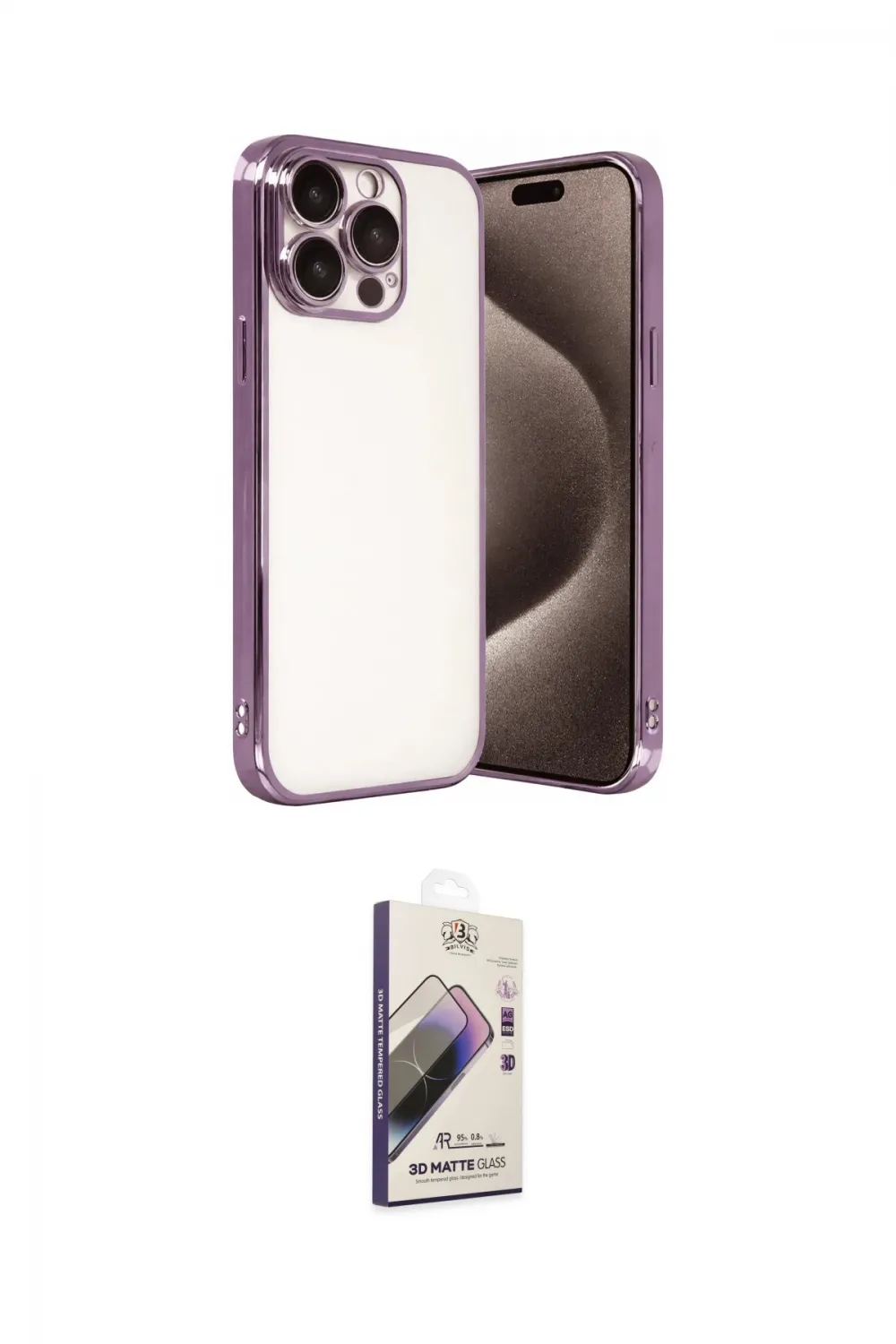 ieg™ iPhone 15 Pro Max Kılıf Vadi Minimal - Siyah Bilvis 3D Mat Cam Ekran Koruyucu