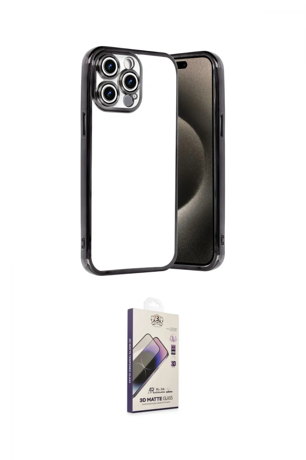 ieg™ iPhone 15 Pro Max Kılıf Vadi Minimal - Siyah Bilvis 3D Mat Cam Ekran Koruyucu