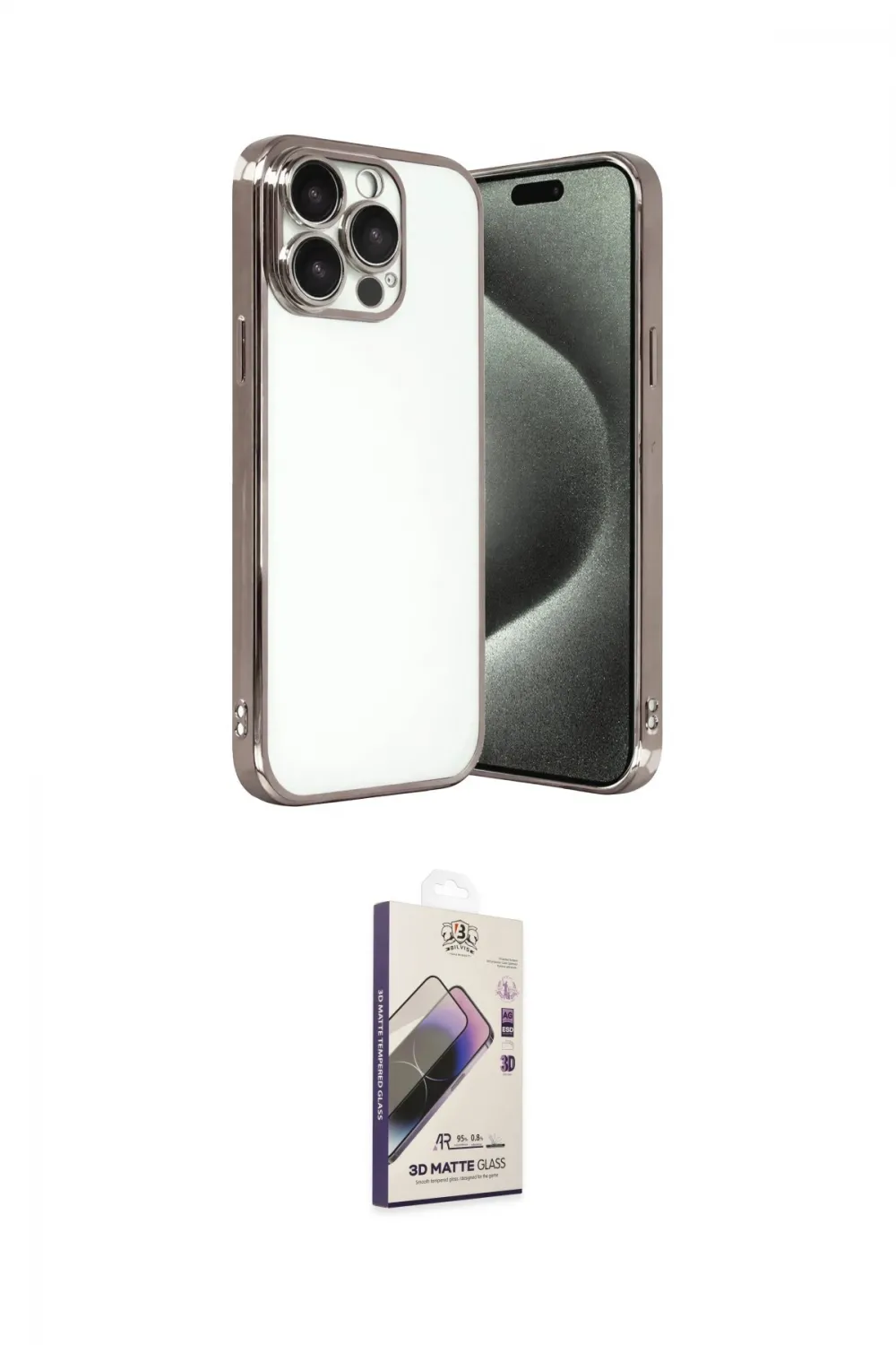ieg™ iPhone 15 Pro Max Kılıf Vadi Minimal - Siyah Bilvis 3D Mat Cam Ekran Koruyucu