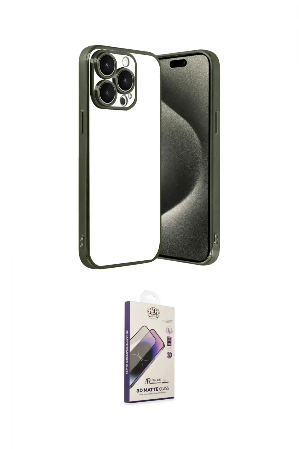 ieg™ iPhone 15 Pro Max Kılıf Vadi Minimal - Siyah Bilvis 3D Mat Cam Ekran Koruyucu