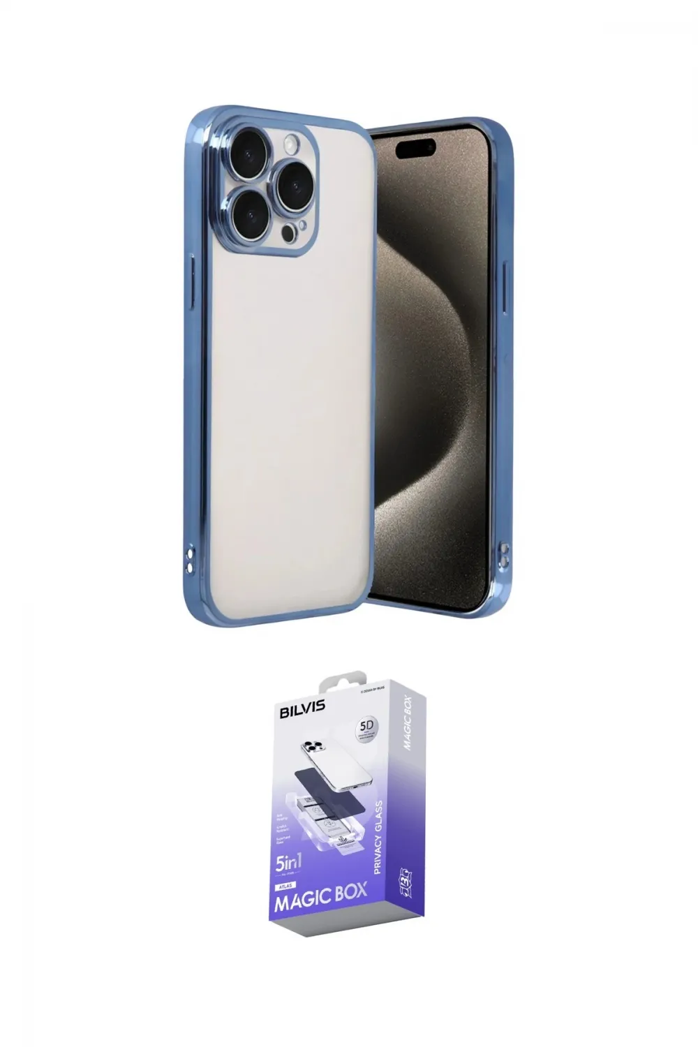 ieg™ iPhone 15 Pro Max Kılıf Vadi Minimal - Siyah Bilvis 5in1 5D Magic Hayalet Cam Ekran Koruyucu