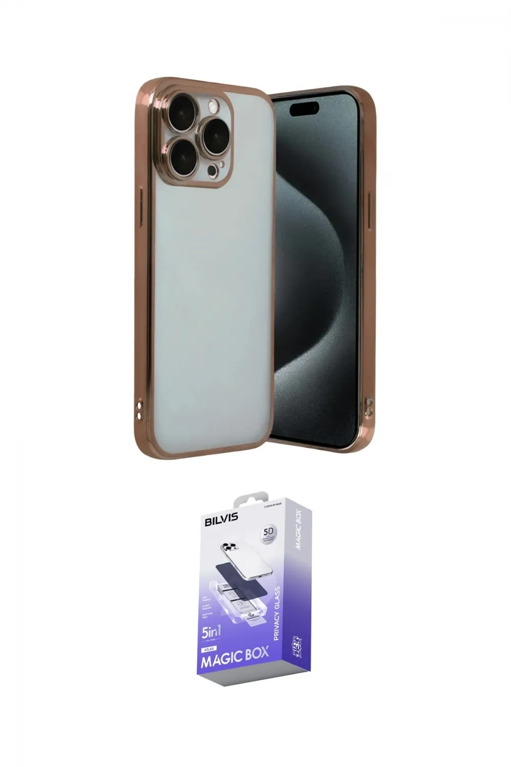 ieg™ iPhone 15 Pro Max Kılıf Vadi Minimal - Siyah Bilvis 5in1 5D Magic Hayalet Cam Ekran Koruyucu