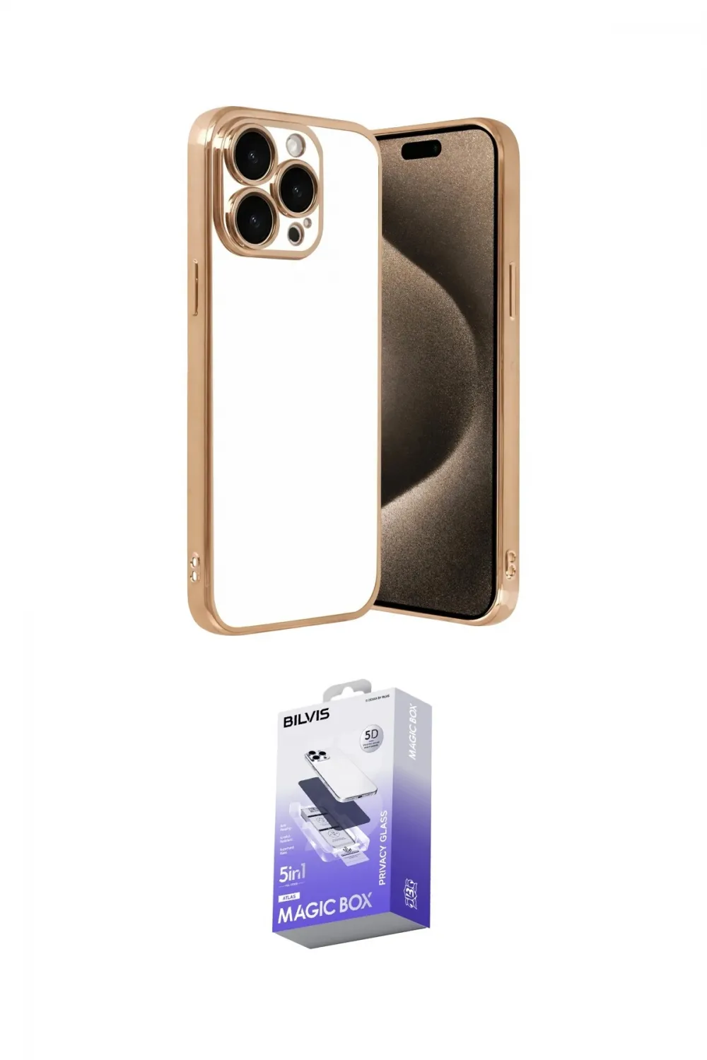 ieg™ iPhone 15 Pro Max Kılıf Vadi Minimal - Siyah Bilvis 5in1 5D Magic Hayalet Cam Ekran Koruyucu