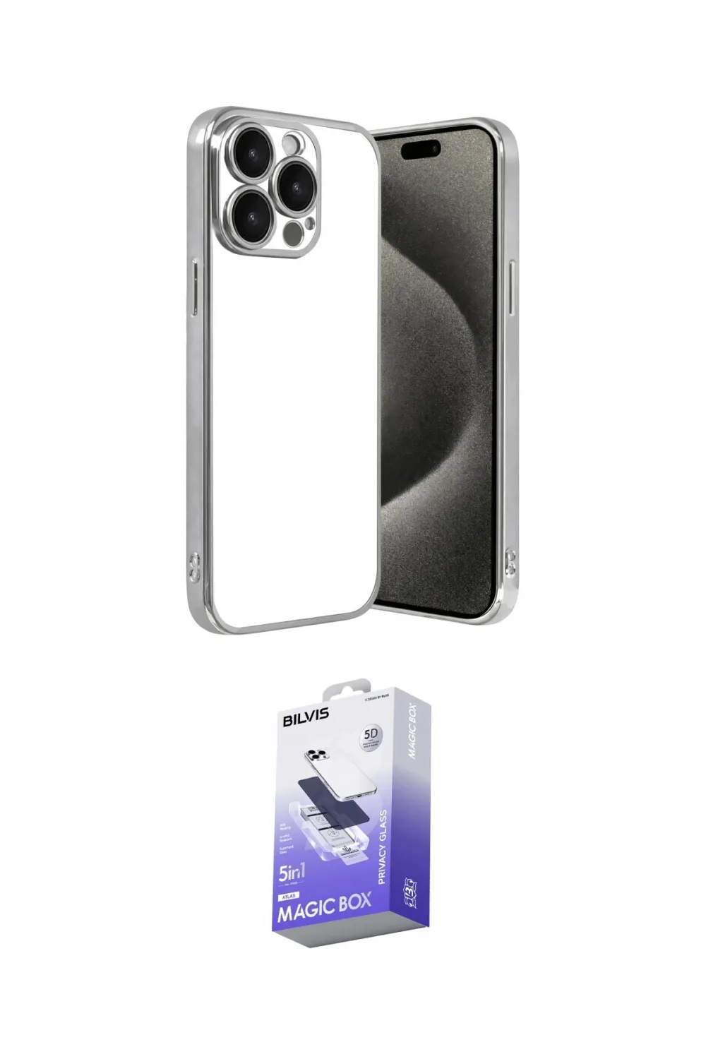 ieg™ iPhone 15 Pro Max Kılıf Vadi Minimal - Siyah Bilvis 5in1 5D Magic Hayalet Cam Ekran Koruyucu