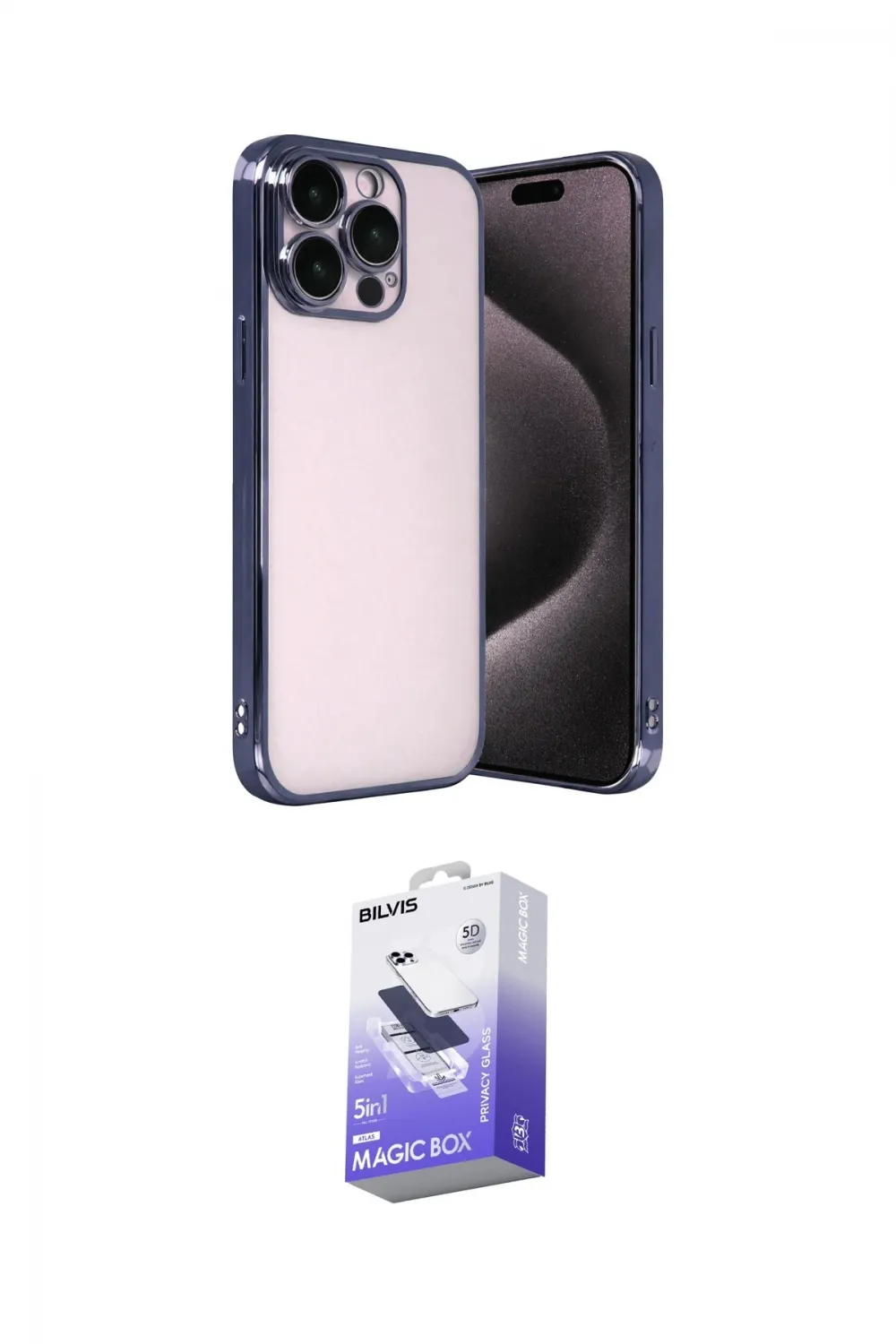 ieg™ iPhone 15 Pro Max Kılıf Vadi Minimal - Siyah Bilvis 5in1 5D Magic Hayalet Cam Ekran Koruyucu