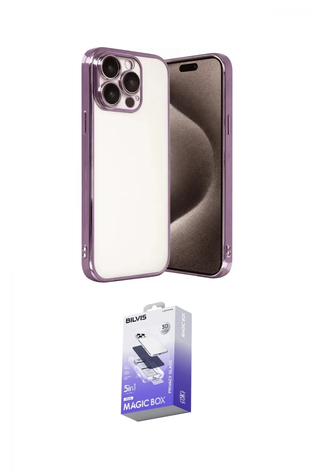 ieg™ iPhone 15 Pro Max Kılıf Vadi Minimal - Siyah Bilvis 5in1 5D Magic Hayalet Cam Ekran Koruyucu