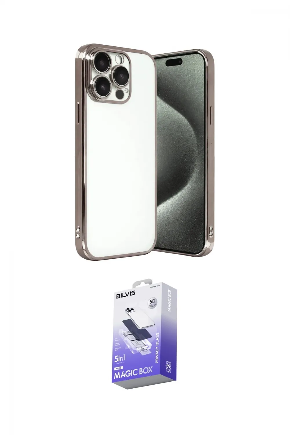 ieg™ iPhone 15 Pro Max Kılıf Vadi Minimal - Siyah Bilvis 5in1 5D Magic Hayalet Cam Ekran Koruyucu