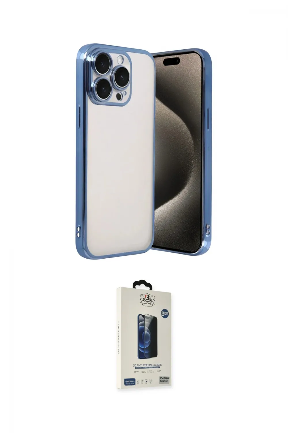 ieg™ iPhone 15 Pro Max Kılıf Vadi Minimal - Siyah Bilvis Hayalet Cam Ekran Koruyucu