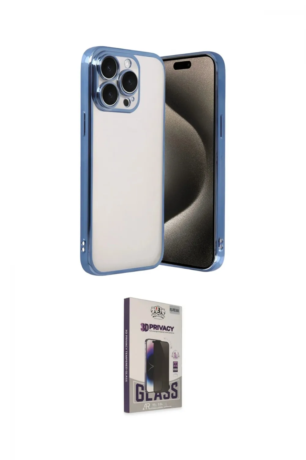 ieg™ iPhone 15 Pro Max Kılıf Vadi Minimal - Siyah Bilvis Hayalet Cam Ekran Koruyucu