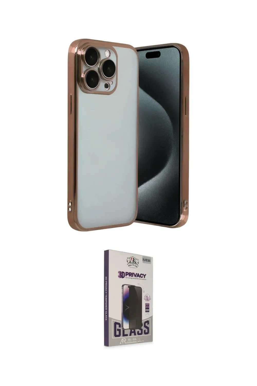 ieg™ iPhone 15 Pro Max Kılıf Vadi Minimal - Siyah Bilvis Hayalet Cam Ekran Koruyucu