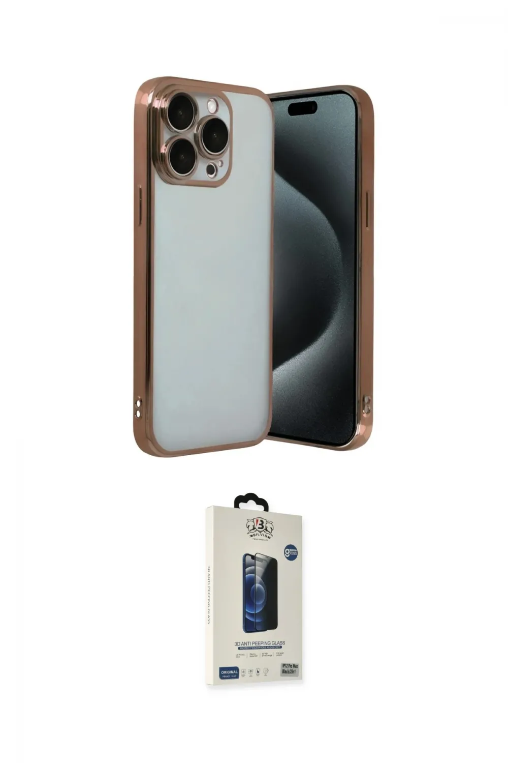 ieg™ iPhone 15 Pro Max Kılıf Vadi Minimal - Siyah Bilvis Hayalet Cam Ekran Koruyucu
