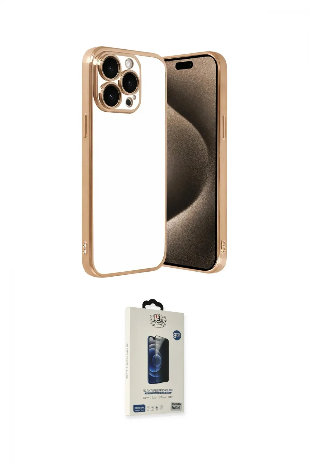 ieg™ iPhone 15 Pro Max Kılıf Vadi Minimal - Siyah Bilvis Hayalet Cam Ekran Koruyucu