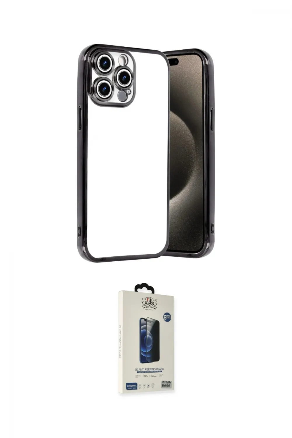 ieg™ iPhone 15 Pro Max Kılıf Vadi Minimal - Siyah Bilvis Hayalet Cam Ekran Koruyucu