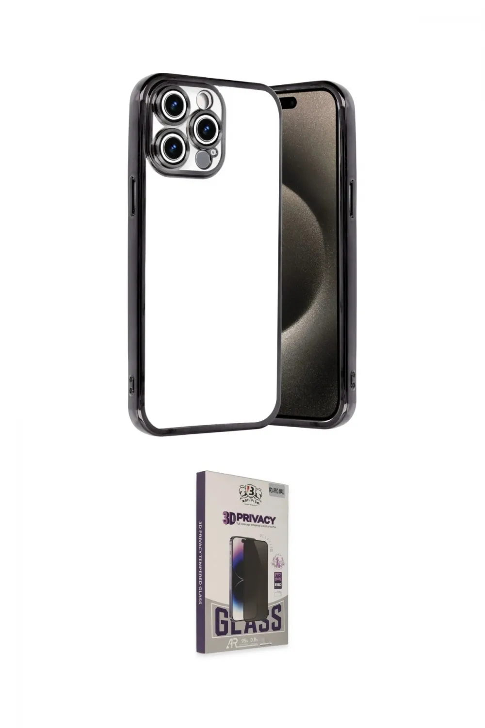 ieg™ iPhone 15 Pro Max Kılıf Vadi Minimal - Siyah Bilvis Hayalet Cam Ekran Koruyucu