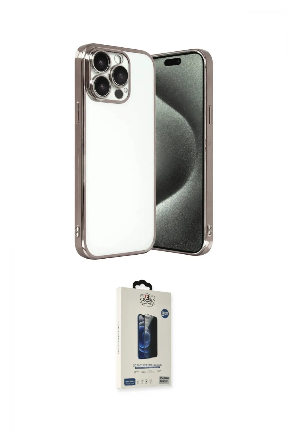 ieg™ iPhone 15 Pro Max Kılıf Vadi Minimal - Siyah Bilvis Hayalet Cam Ekran Koruyucu