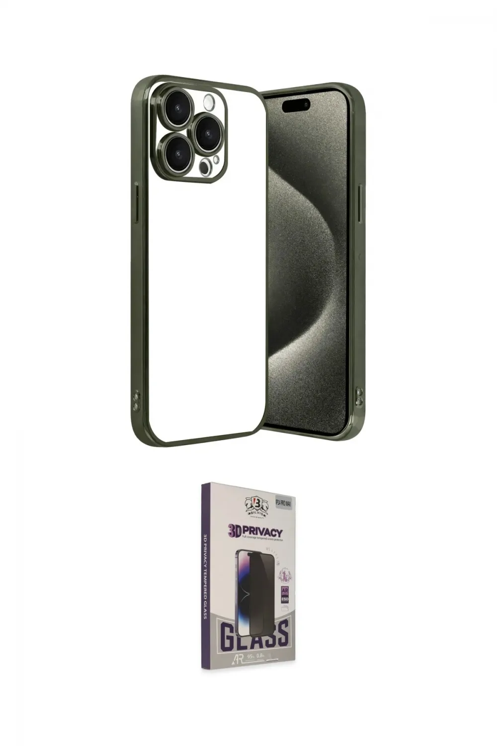ieg™ iPhone 15 Pro Max Kılıf Vadi Minimal - Siyah Bilvis Hayalet Cam Ekran Koruyucu