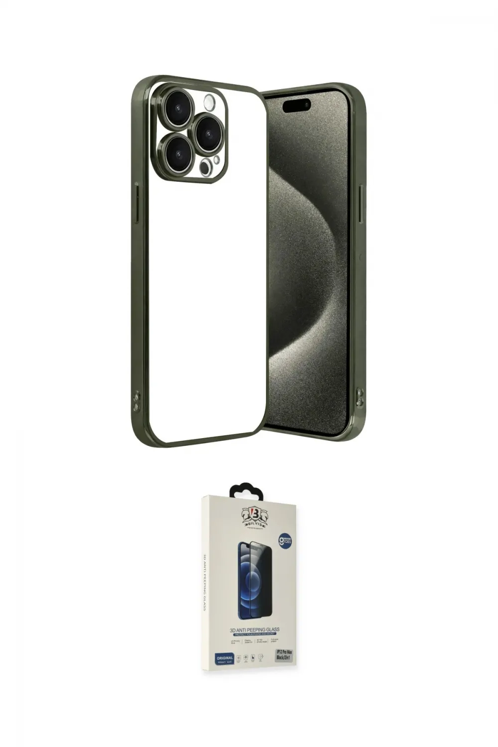 ieg™ iPhone 15 Pro Max Kılıf Vadi Minimal - Siyah Bilvis Hayalet Cam Ekran Koruyucu