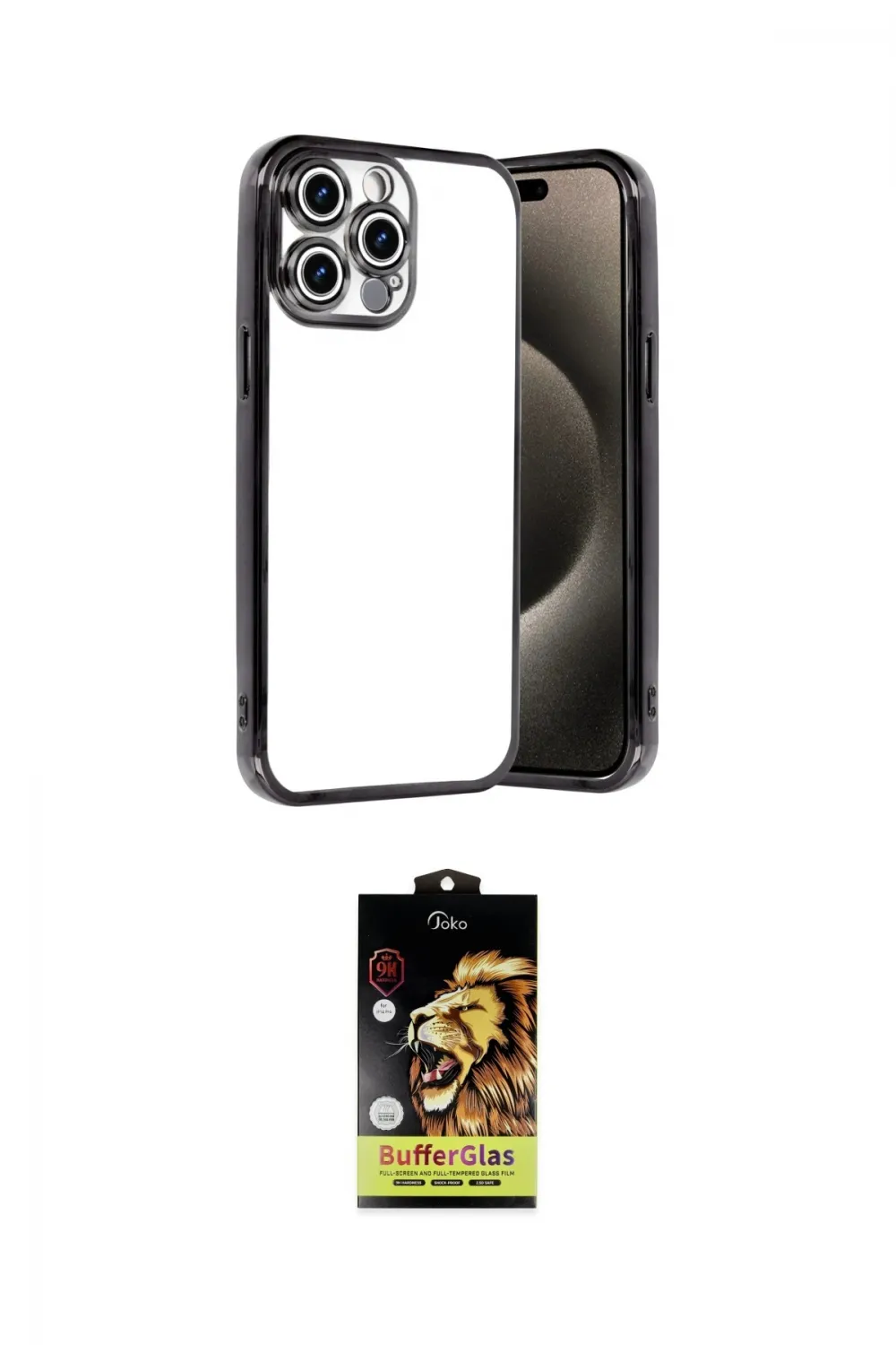 ieg™ iPhone 15 Pro Max Kılıf Vadi Minimal - Siyah Buffer Cam Ekran Koruyucu