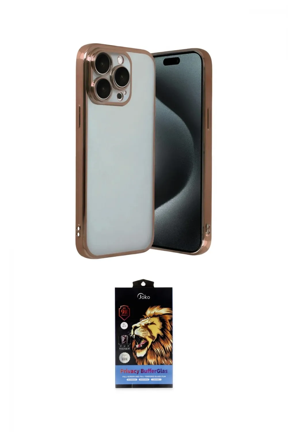 ieg™ iPhone 15 Pro Max Kılıf Vadi Minimal - Siyah Buffer Hayalet Cam Ekran Koruyucu