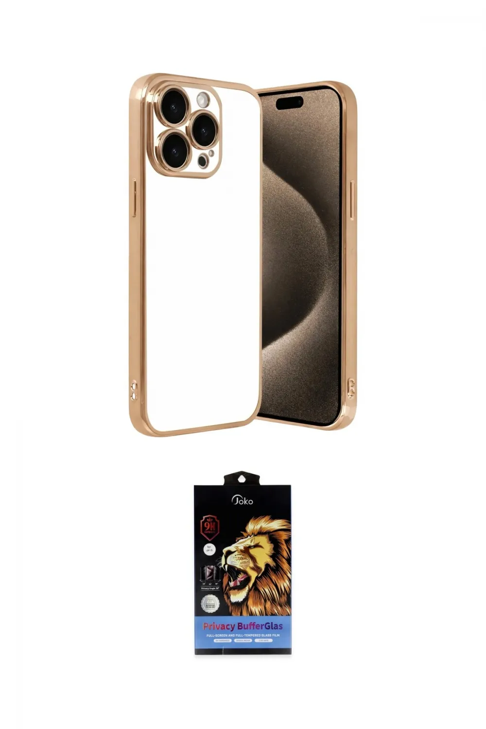 ieg™ iPhone 15 Pro Max Kılıf Vadi Minimal - Siyah Buffer Hayalet Cam Ekran Koruyucu