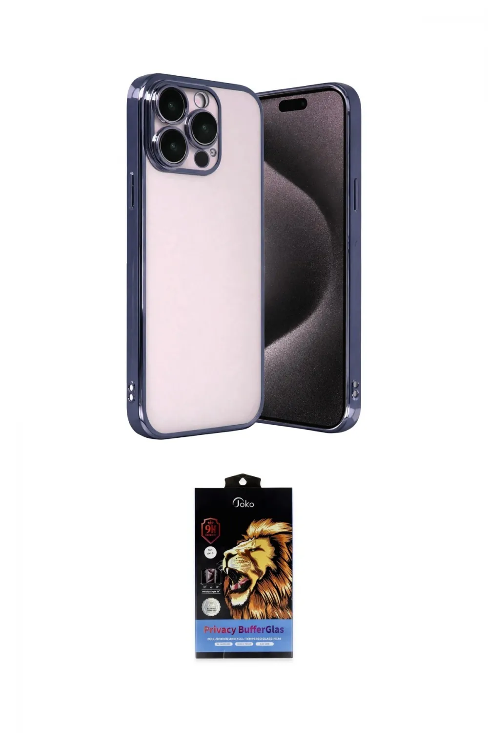 ieg™ iPhone 15 Pro Max Kılıf Vadi Minimal - Siyah Buffer Hayalet Cam Ekran Koruyucu