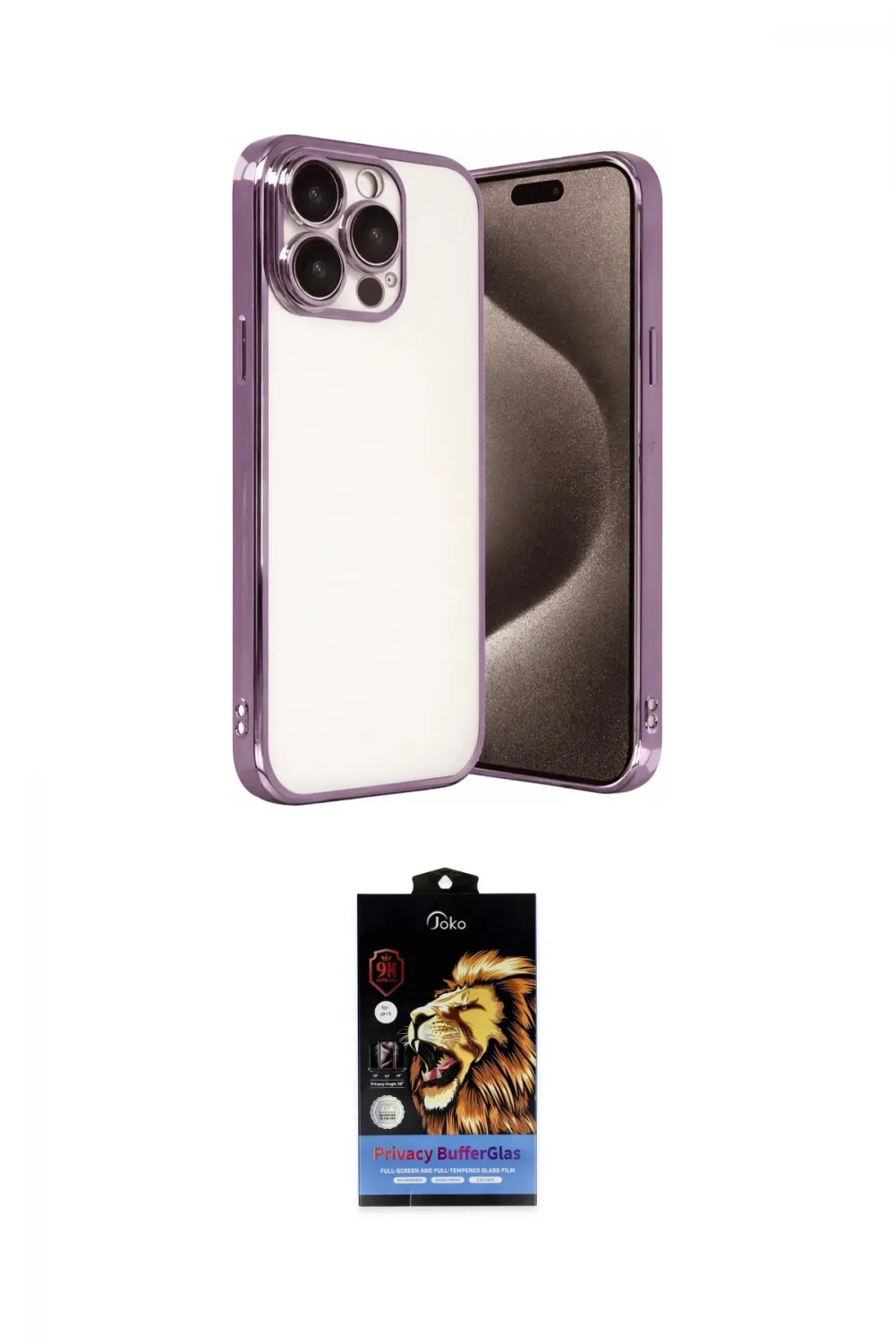 ieg™ iPhone 15 Pro Max Kılıf Vadi Minimal - Siyah Buffer Hayalet Cam Ekran Koruyucu