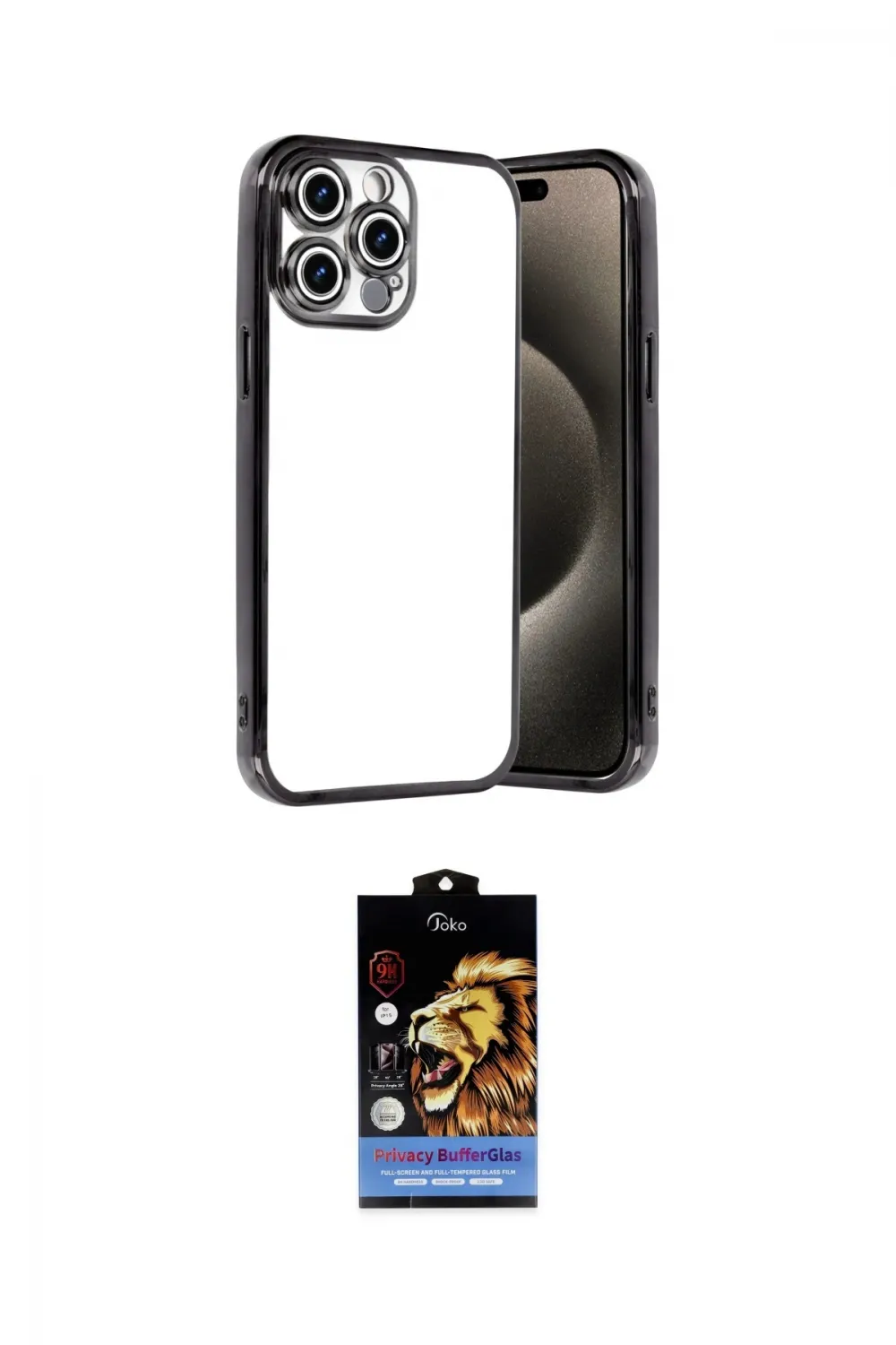 ieg™ iPhone 15 Pro Max Kılıf Vadi Minimal - Siyah Buffer Hayalet Cam Ekran Koruyucu
