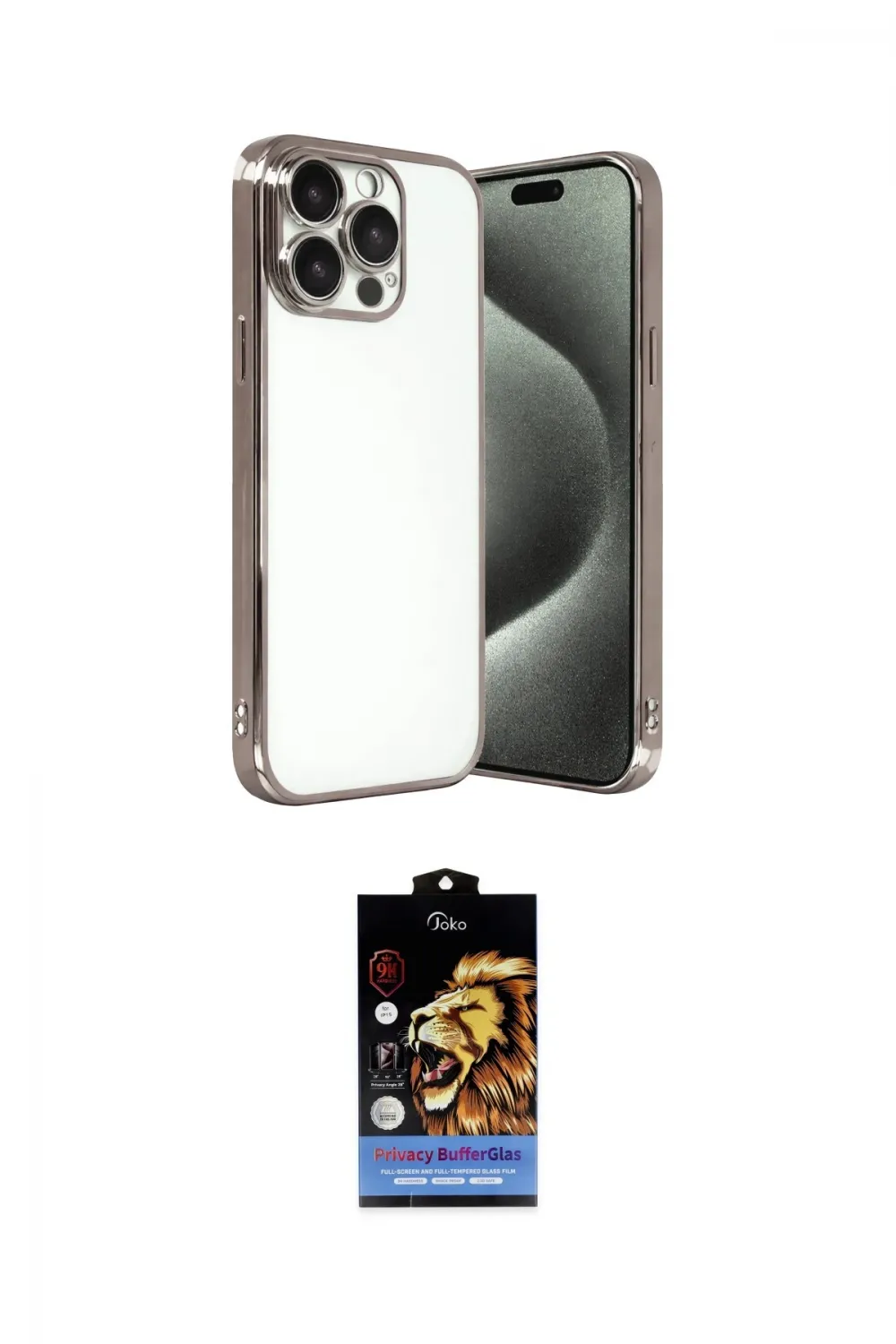 ieg™ iPhone 15 Pro Max Kılıf Vadi Minimal - Siyah Buffer Hayalet Cam Ekran Koruyucu