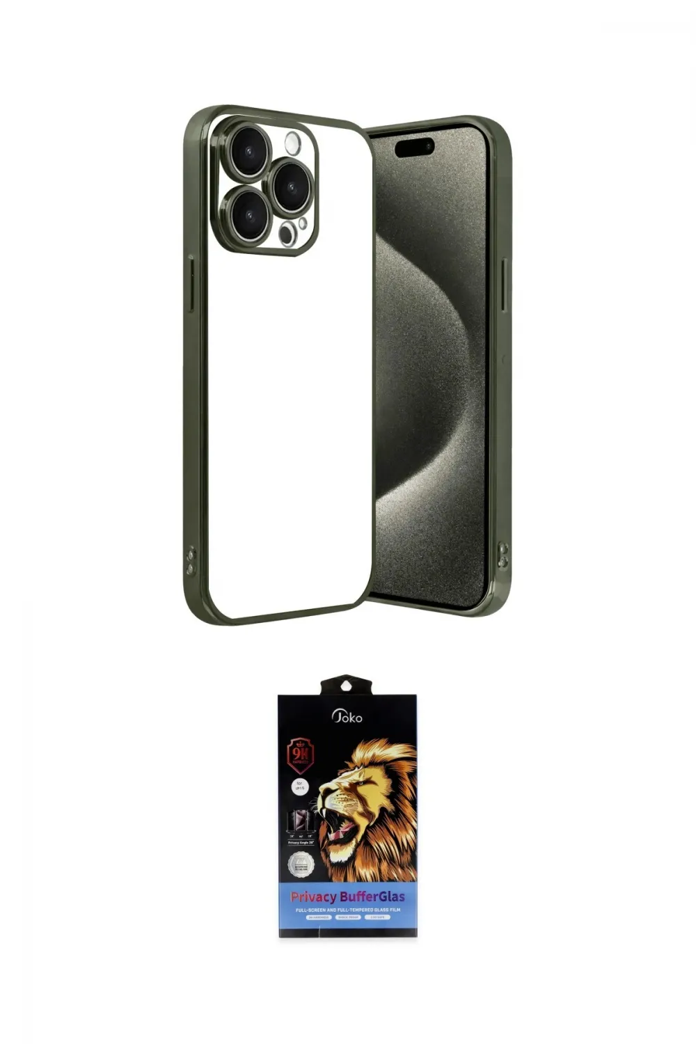 ieg™ iPhone 15 Pro Max Kılıf Vadi Minimal - Siyah Buffer Hayalet Cam Ekran Koruyucu
