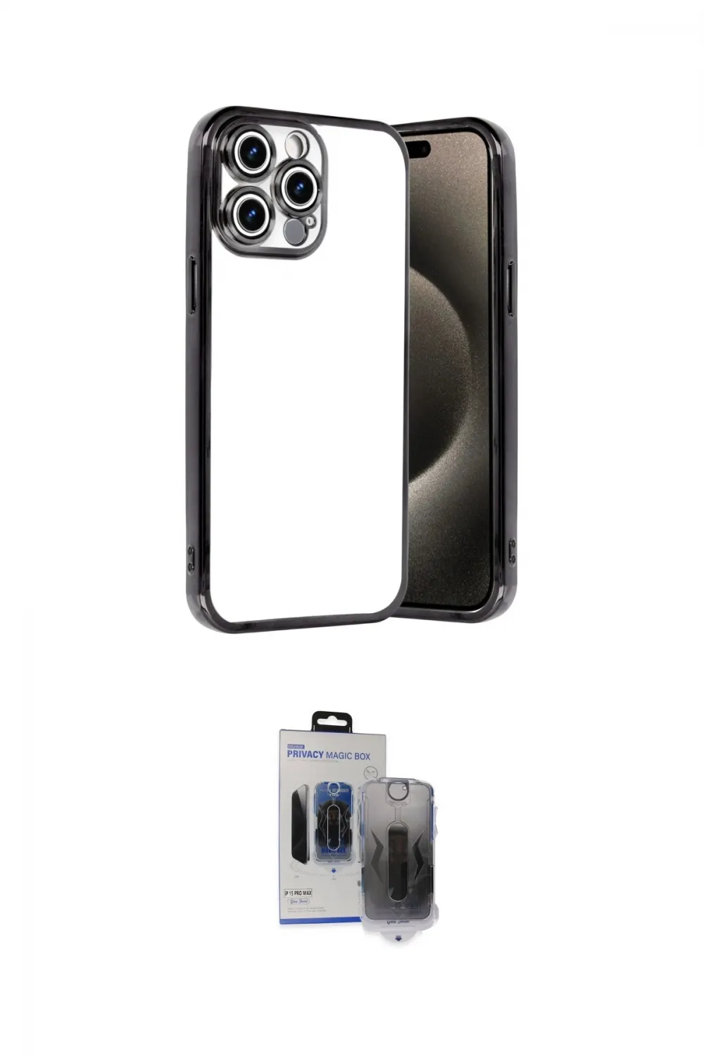 ieg™ iPhone 15 Pro Max Kılıf Vadi Minimal - Siyah Vanessa Magic Hayalet Cam