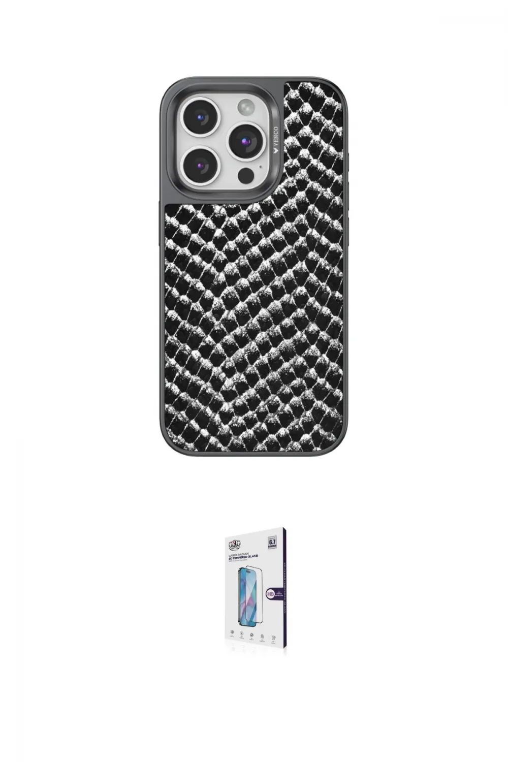 ieg™ iPhone 15 Pro Max Kılıf Vadi Özel Seri - Siyah Bilvis 0.18mm Plus Cam Ekran Koruyucu
