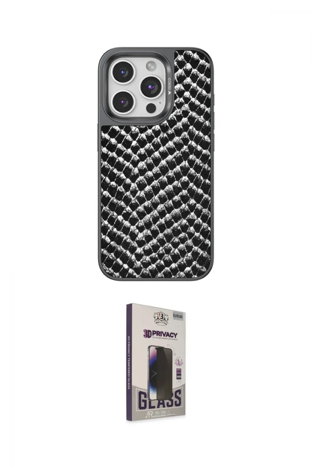 ieg™ iPhone 15 Pro Max Kılıf Vadi Özel Seri - Siyah Bilvis Hayalet Cam Ekran Koruyucu