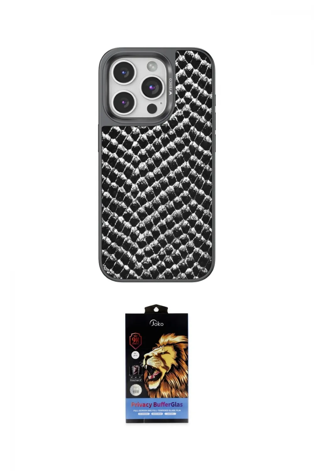 ieg™ iPhone 15 Pro Max Kılıf Vadi Özel Seri - Siyah Buffer Hayalet Cam Ekran Koruyucu