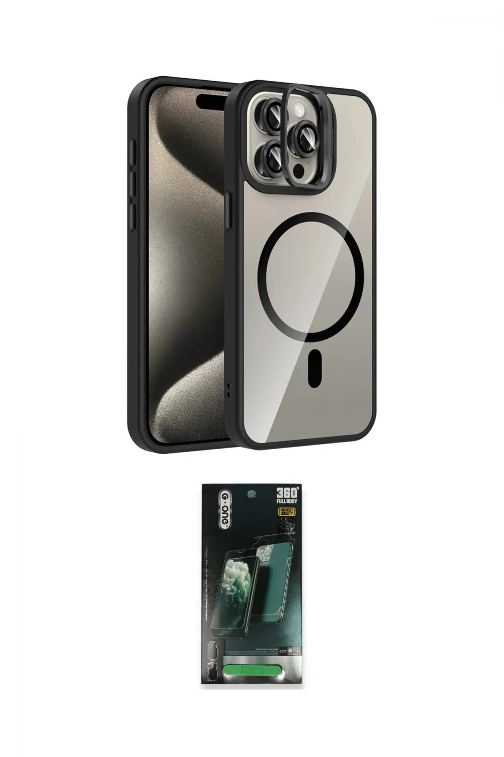 ieg™ iPhone 15 Pro Max Kılıf Yadigar Asil Koleksiyonu - Şeffaf 360 Full Body Arka Koruyucu