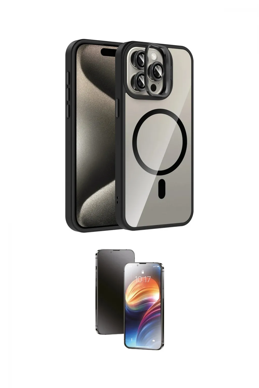 ieg™ iPhone 15 Pro Max Kılıf Yadigar Asil Koleksiyonu - Siyah 3D Antistatik Mat Seramik Nano Ekran Koruyucu