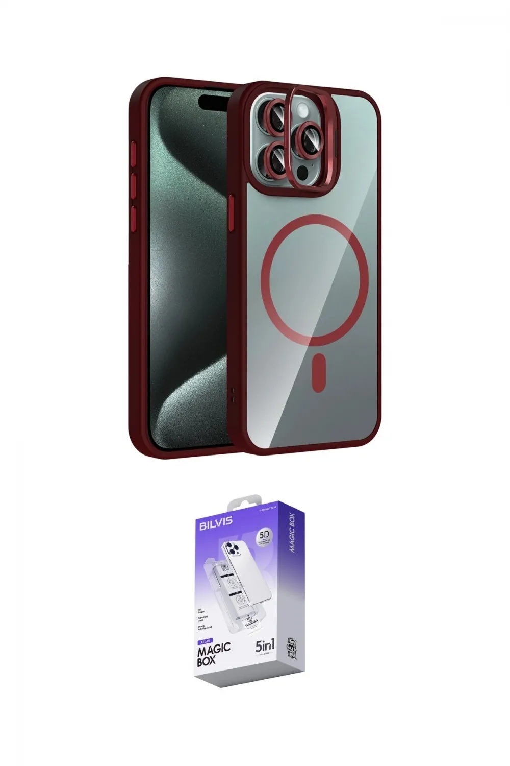 ieg™ iPhone 15 Pro Max Kılıf Yadigar Asil Koleksiyonu - Siyah Bilvis 5in1 3D Magic Cam Ekran Koruyucu